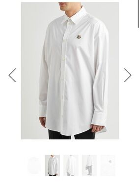 Moncler White Long-Sleeve Cotton Button-Down Shirt with Logo Patch